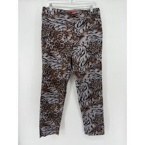 Krazy Larry Women's Animal Print Pants Straight Leg Elastic Waist Stretchy Sz 10